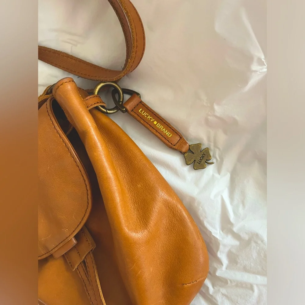 Lucky Brand Crossbody Natural Jordan Mini Brown Leather Tassel Saddle Bag - Picture 4 of 8